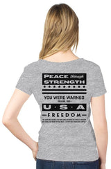 Women “Peace Through Strength” V-Neck T-Shirt