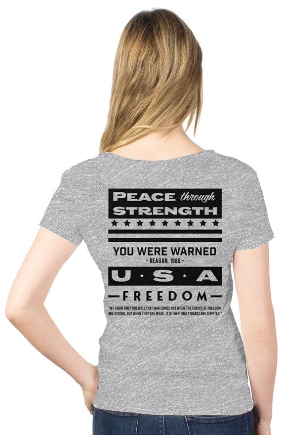 Women “Peace Through Strength” V-Neck T-Shirt
